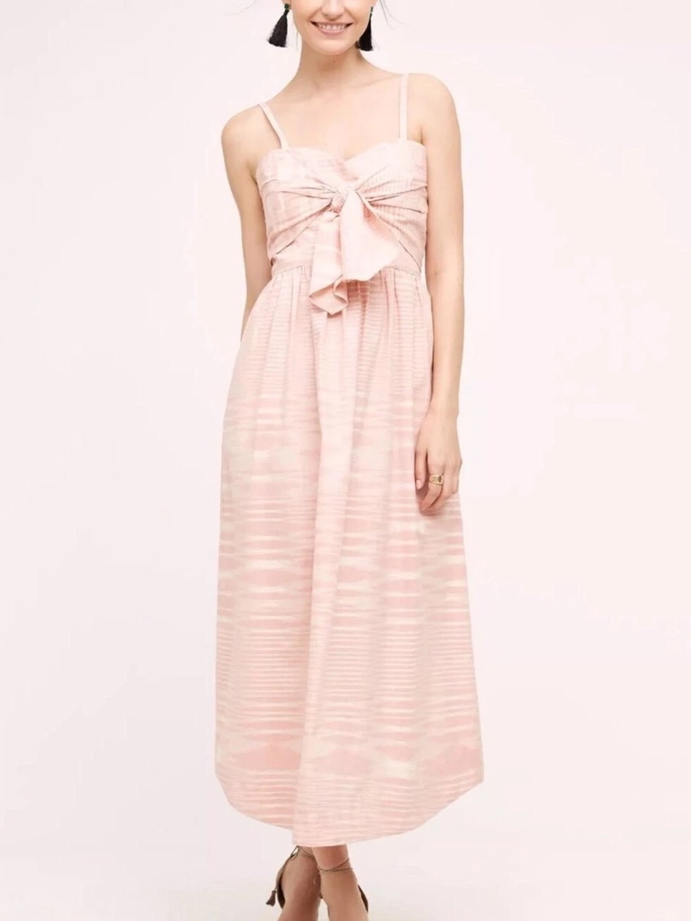Anthropologie Whit Two Ikat Knotted Cotton Pink Maxi Midi Dress Size 2